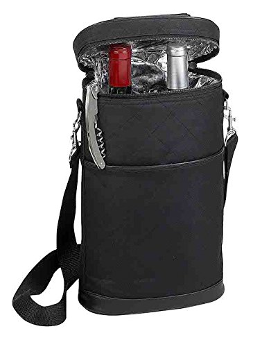 2015-bk Brandy Two Bottles Carrier With Divider Synthetic Leather, Black