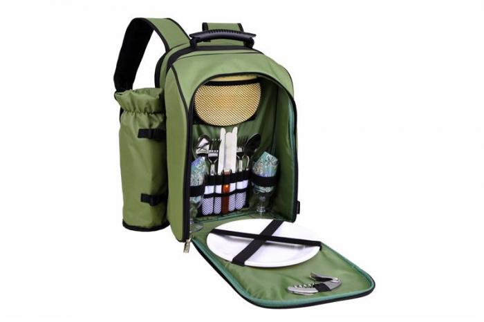 1030-ol Alpine-two Person Picnic Pack With Wine Totes Olive With Grapes Napkins