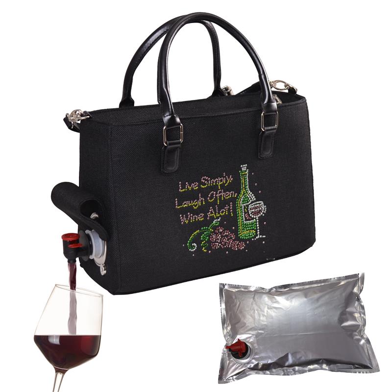 8227-ll Live Laugh Wine Insulated Drink Purse With Bladder Bag
