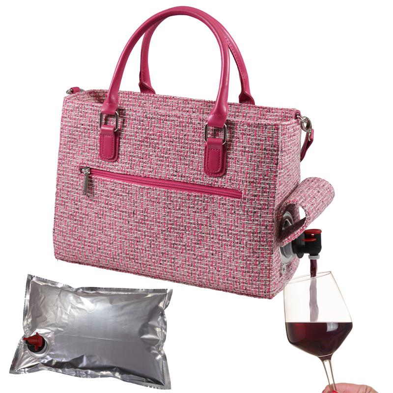 8226-pk Pink Tweed Insulated Drink Purse With Bladder Bag