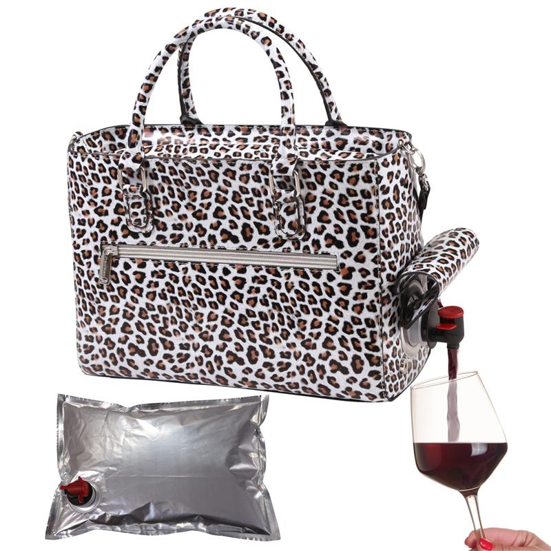8224-wc White Cheetah Insulated Drink Purse With Bladder Bag