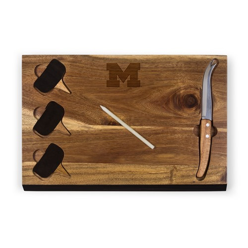 833-00-512-343-0 Michigan Wolverines - Delio Acacia Bamboo Cheese Board & Tools Set