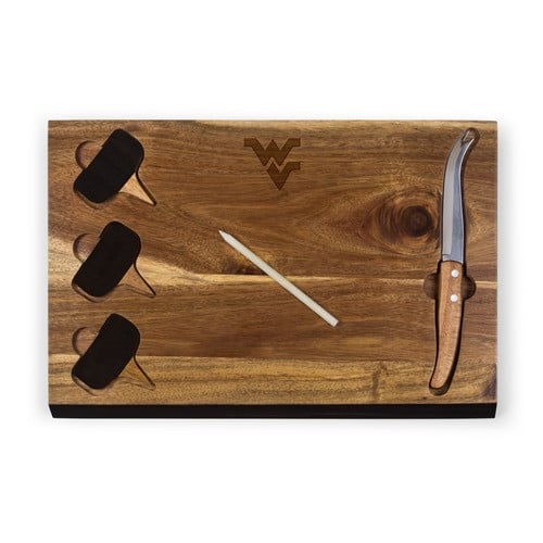 833-00-512-833-0 West Virginia Mountaineers - Delio Acacia Bamboo Cheese Board & Tools Set