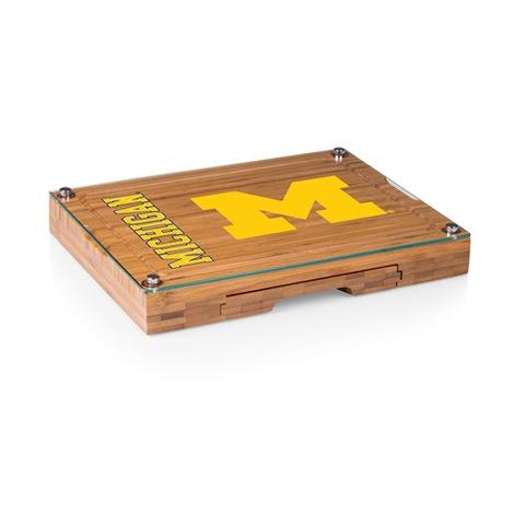 919-00-505-344-0 Michigan Wolverines - Concerto Bamboo Cutting Board, Tray & Cheese Tools Set