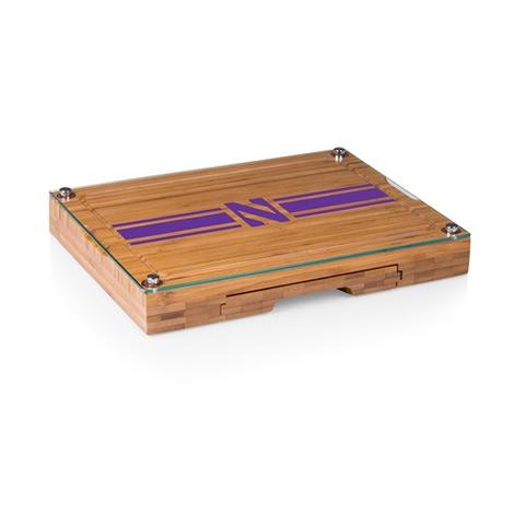 919-00-505-434-0 Northwestern Wildcats - Concerto Bamboo Cutting Board, Tray & Cheese Tools Set