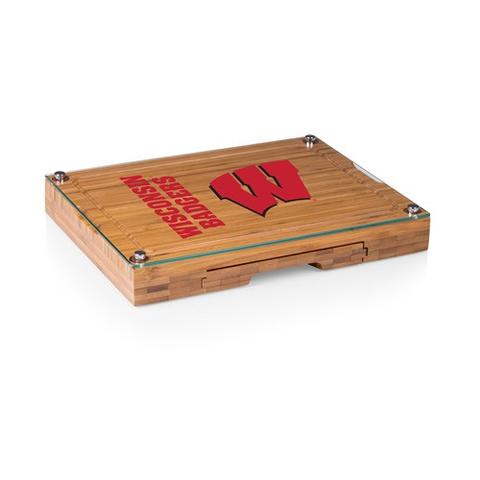 919-00-505-644-0 Wisconsin Badgers - Concerto Bamboo Cutting Board, Tray & Cheese Tools Set