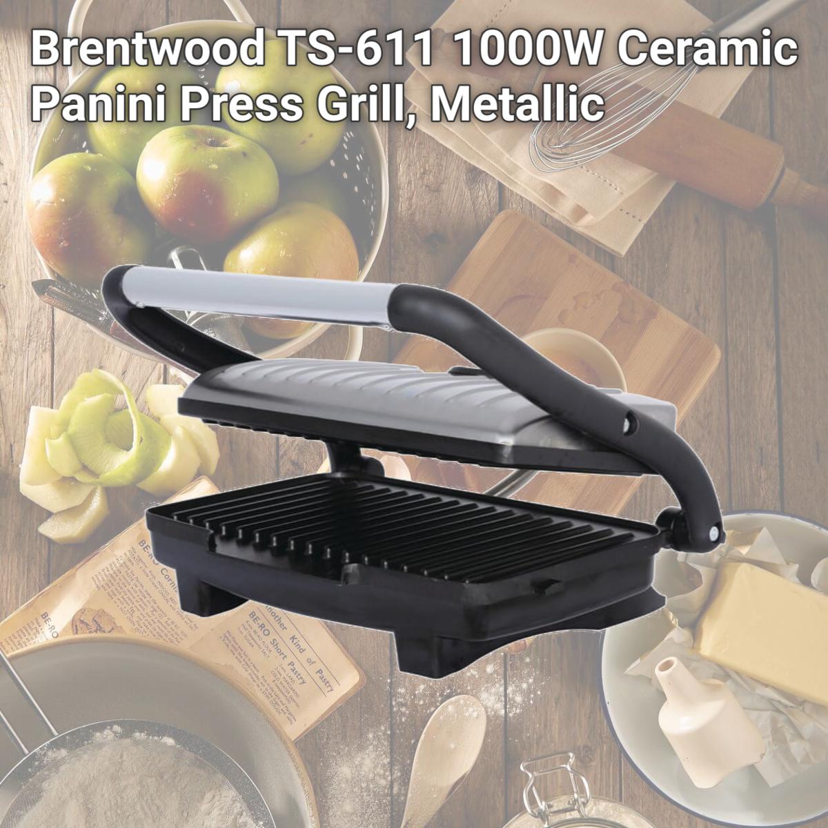 Picture of Brentwood TS-611 1000W Ceramic Panini Press Grill, Metallic