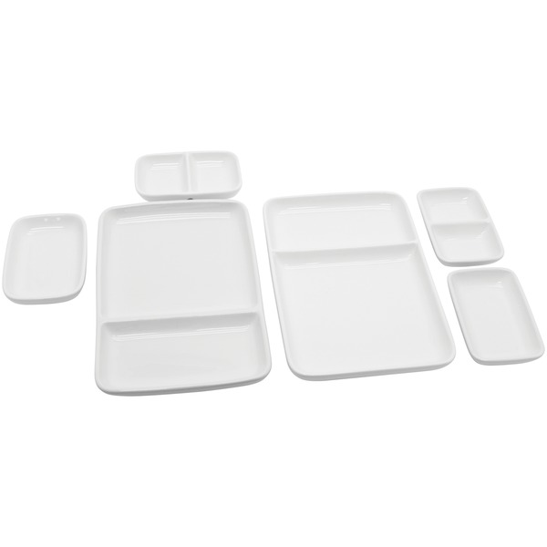 092507-006-0000 Ceramic 3 Modular Fondue Serving Dishes - Set Of 2