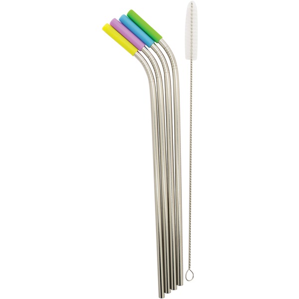 092847-006-0000 Stainless Steel Angled Reusable Straws With Silicone Tips - Pack Of 4