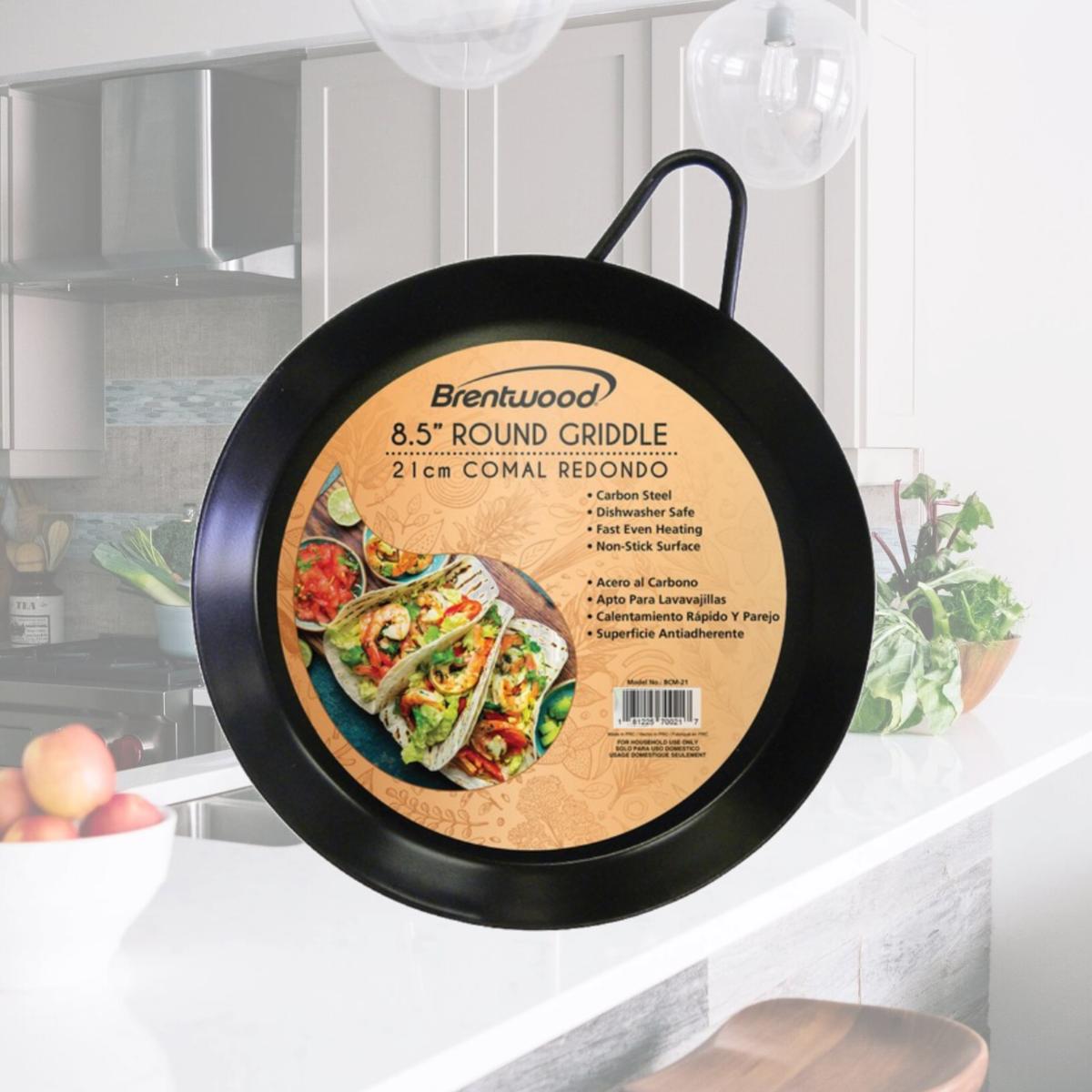 Picture of Brent Wood BCM-21 8.5 in. Carbon Steel Non-Stick Round Comal Griddle, Black