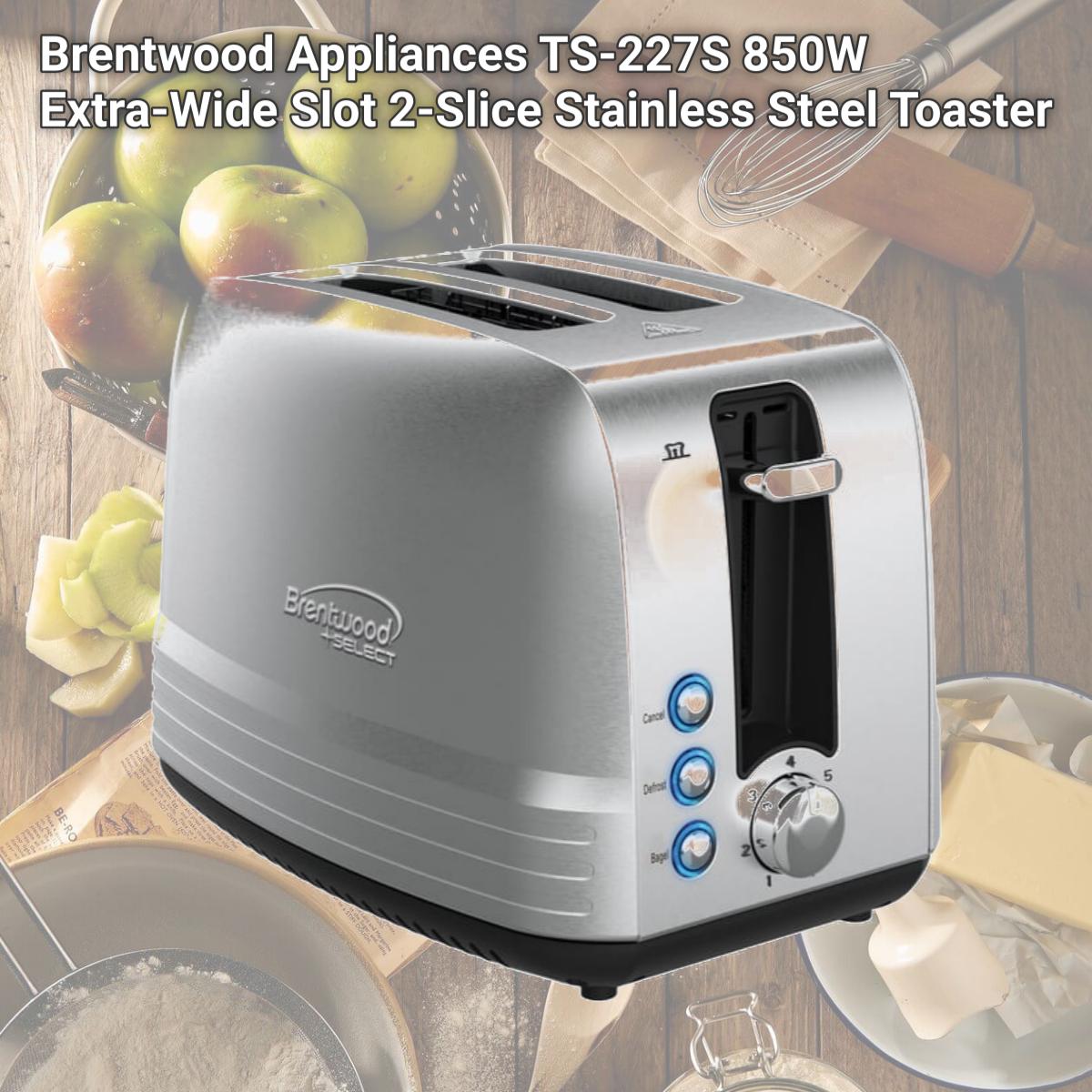 Picture of Brentwood Appliances TS-227S 850W Extra-Wide Slot 2-Slice Stainless Steel Toaster