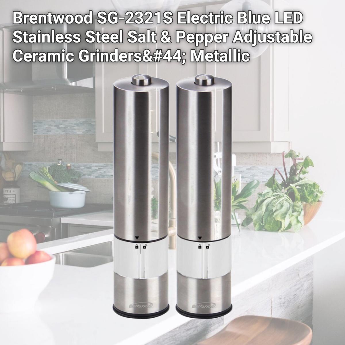 Picture of Brentwood SG-2321S Electric Blue LED Stainless Steel Salt & Pepper Adjustable Ceramic Grinders, Metallic
