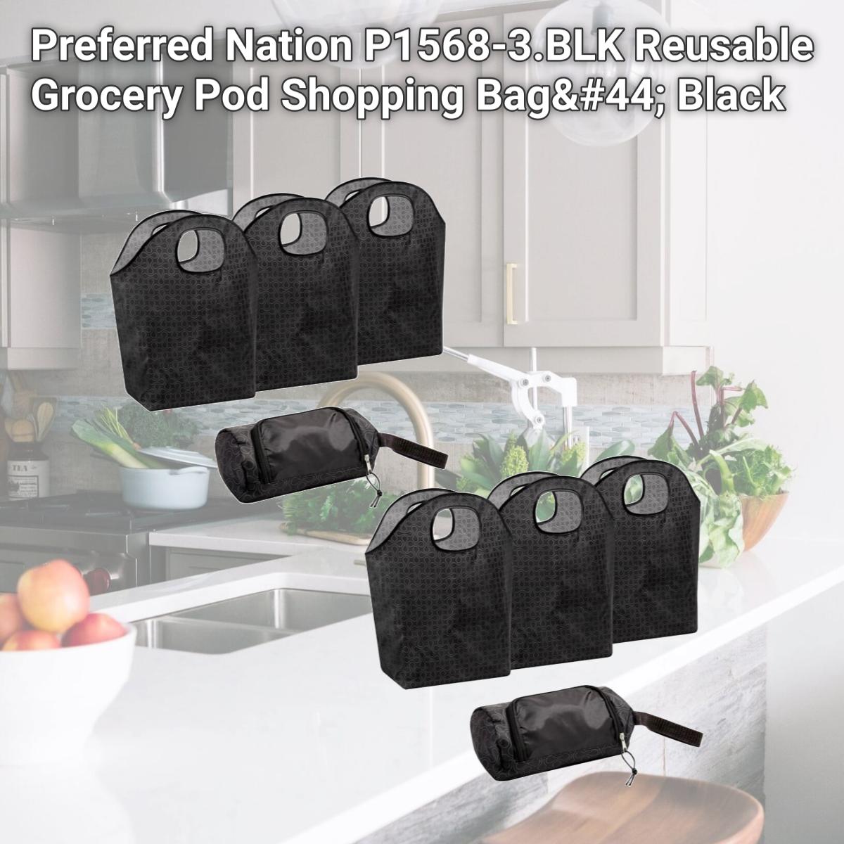 Picture of Preferred Nation P1568-3.BLK Reusable Grocery Pod Shopping Bag, Black