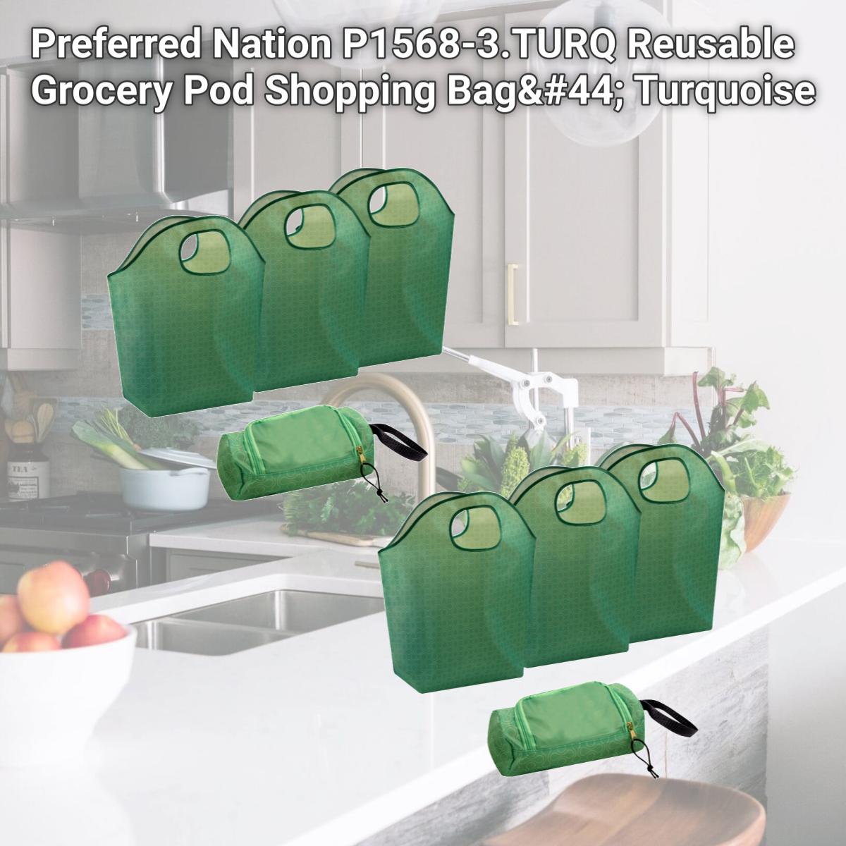 Picture of Preferred Nation P1568-3.TURQ Reusable Grocery Pod Shopping Bag, Turquoise