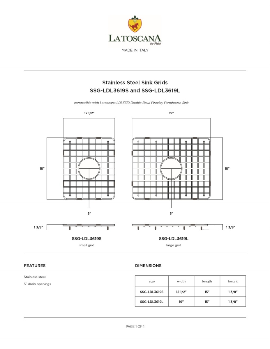 Picture of LaToscana SSG-LDL3619L LaToscana SSG-LDL3619L 19' x 15' Stainless Steel Sink Grid for Fireclay Sink LDL3619W