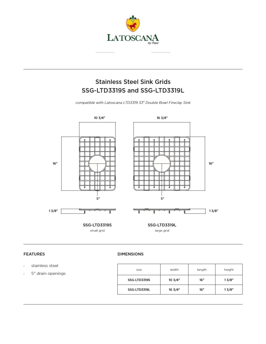 Picture of LaToscana SSG-LTD3319S LaToscana SSG-LTD3319S 10-3/4' x 16' Stainless Steel Sink Grid for Fireclay Sink LTD3319W