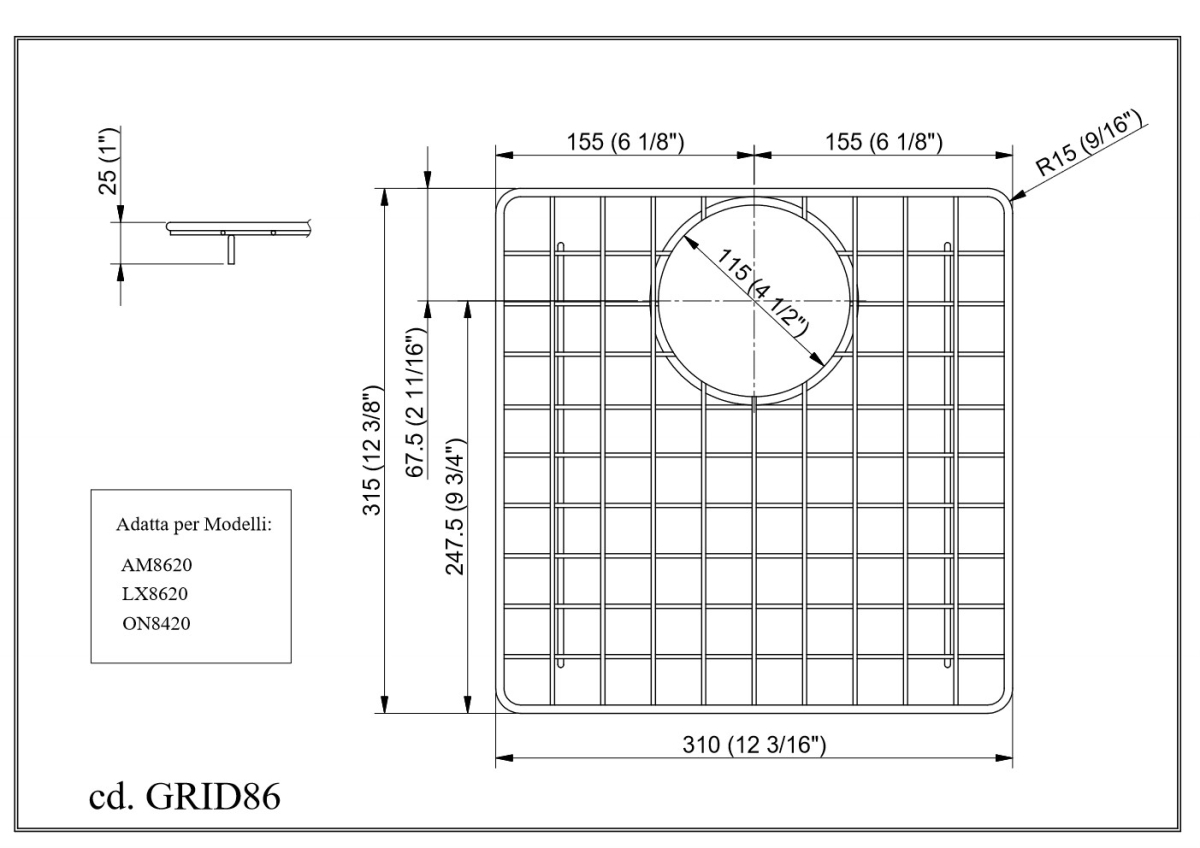 Picture of LaToscana GRID86 12' x 12 3/8' Stainless Steel Sink Grid for LaToscana Sinks ON8420, ON8420ST