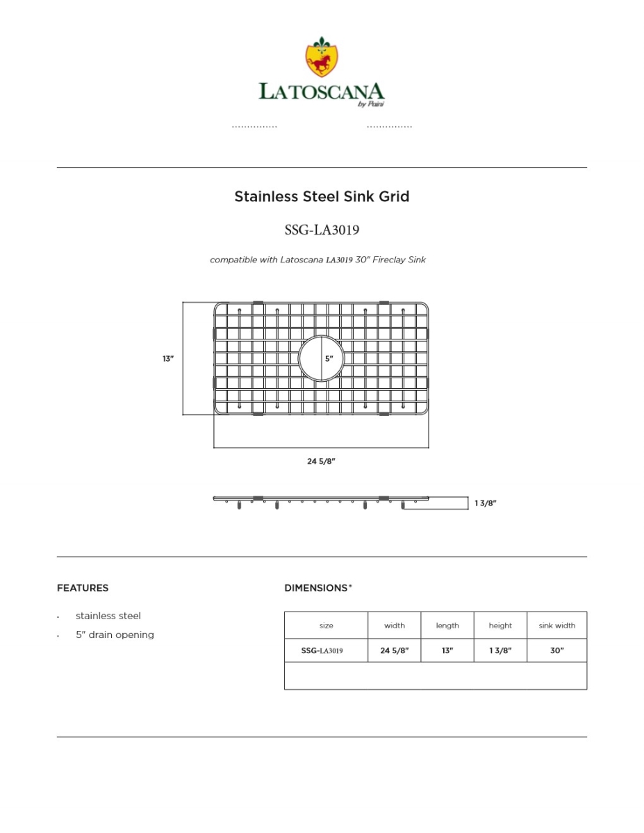 Picture of LaToscana SSG-LA3019 23.25' x 12.25' Stainless Steel Sink Grid for LaToscana Sinks LA3019B, LA3019T, LA3019W