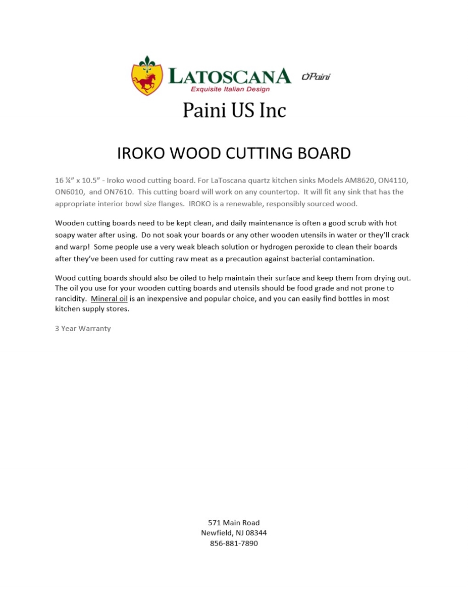 Picture of LaToscana TAGL44 Wood Cutting Board for LaToscana Quartz Sinks ON6010/ON6010ST, ON7610/ON7610ST, ON4110/ON4110ST
