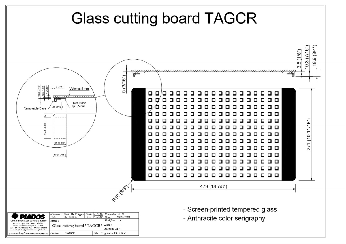 Picture of LaToscana ONTAGCR Glass Cutting Board for LaToscana Quartz Sinks ON6010/ON6010ST, ON7610/ON7610ST, ON4110/ON4110ST