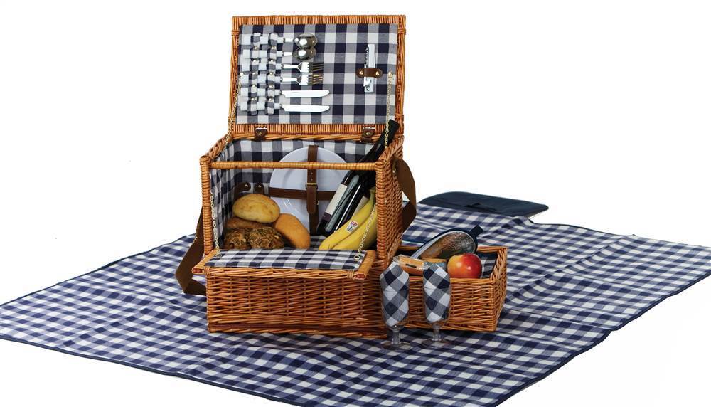 Psb-263n Saratoga 2 Person Picnic Basket With Blanket, Brown