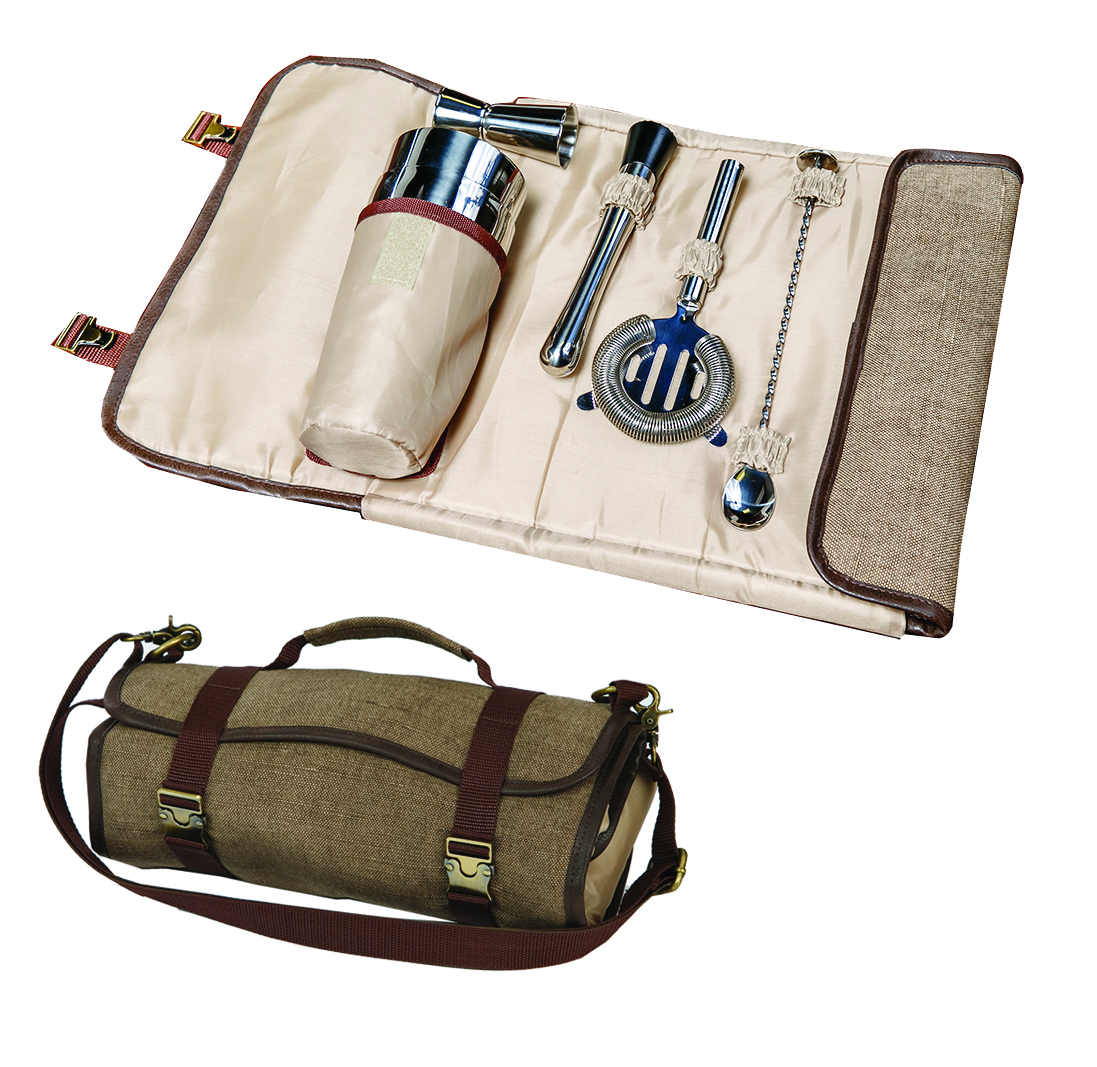Psm-411br Cocktail Bar Tool Roll Up - Brown