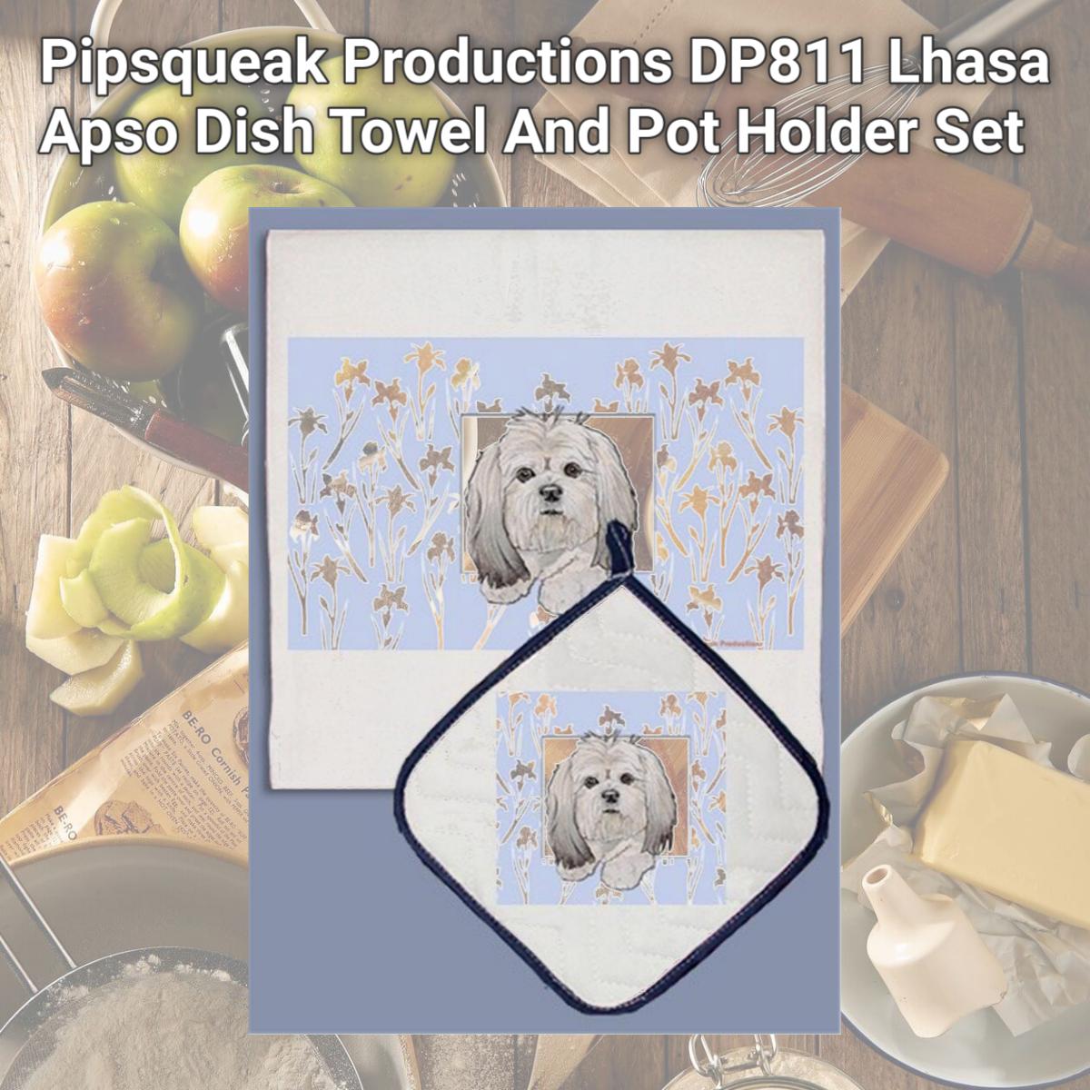 Picture of Pipsqueak Productions DP811 Lhasa Apso Dish Towel And Pot Holder Set