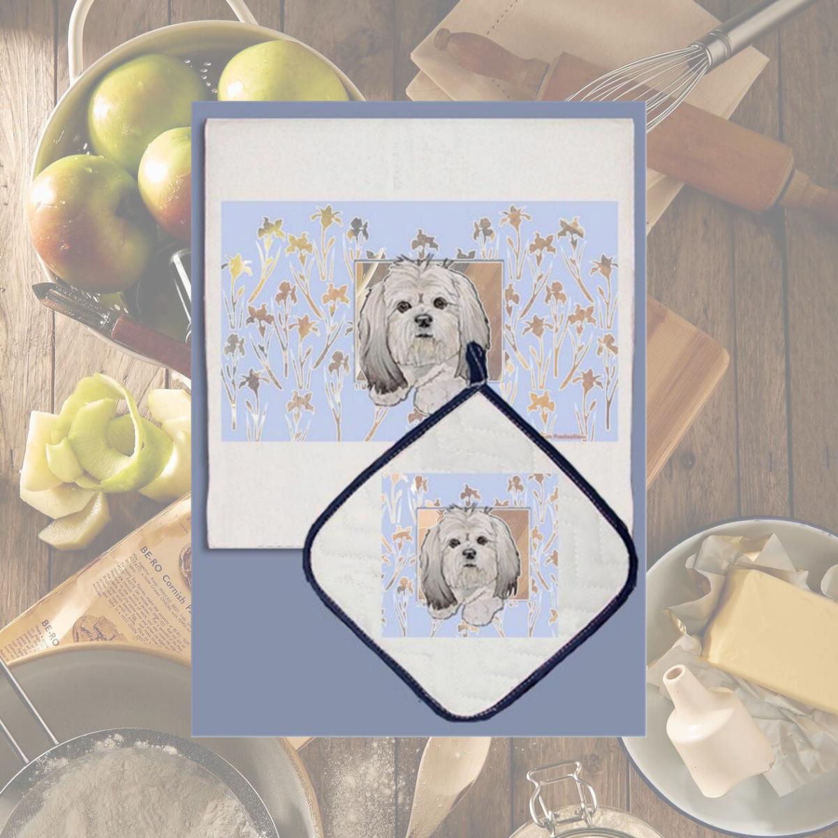 Picture of Pipsqueak Productions DP811 Lhasa Apso Dish Towel And Pot Holder Set
