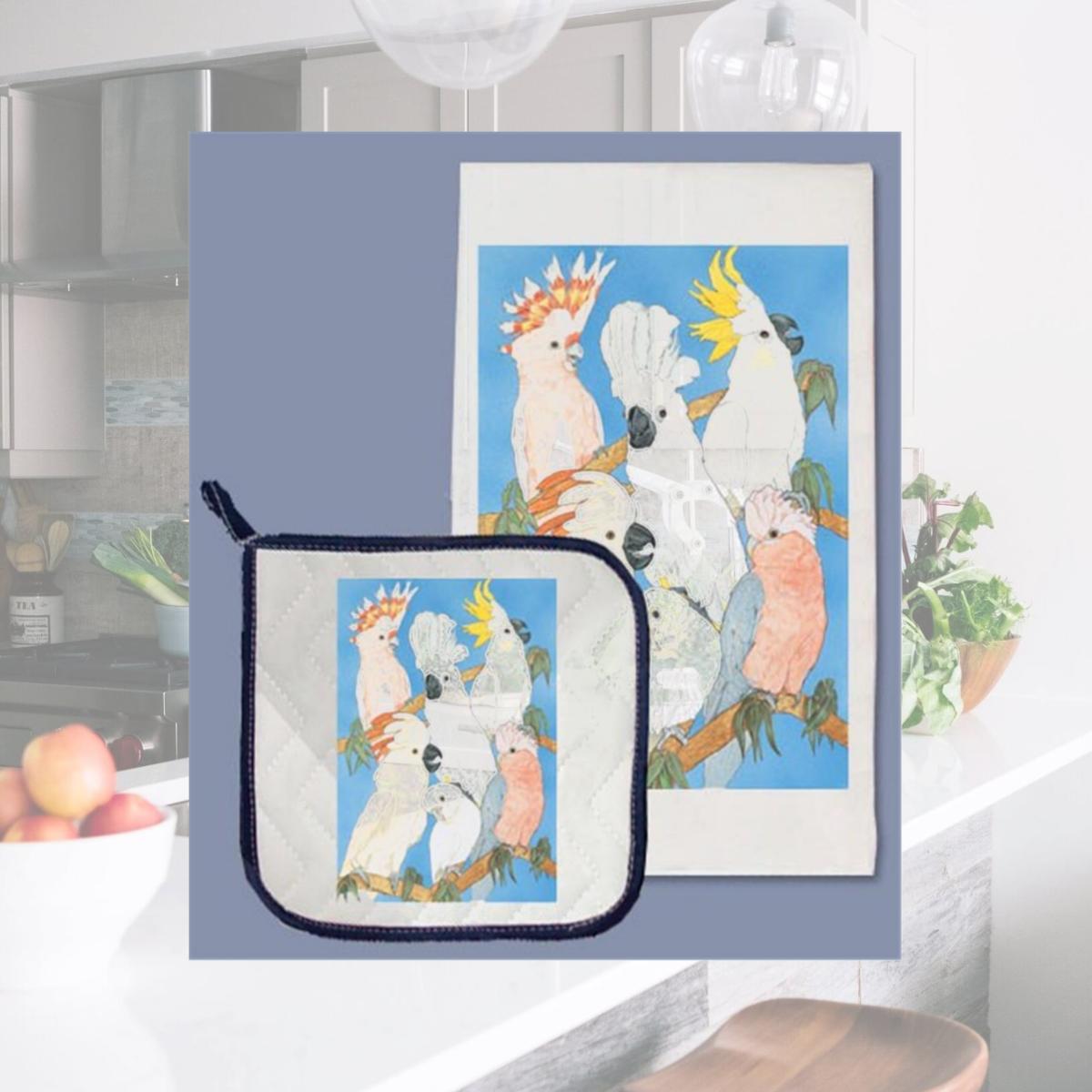 Picture of Pipsqueak Productions DP949 Cockatoo Dish Towel And Pot Holder Set