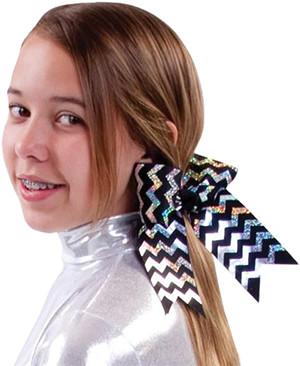 Hb490 -blksil-os Hb490 Deco Sparkle Chevron Bow, Black With Silver - One Size