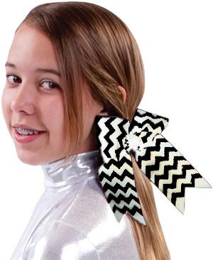 Hb490 -whtblk-os Hb490 Deco Sparkle Chevron Bow, White With Black - One Size