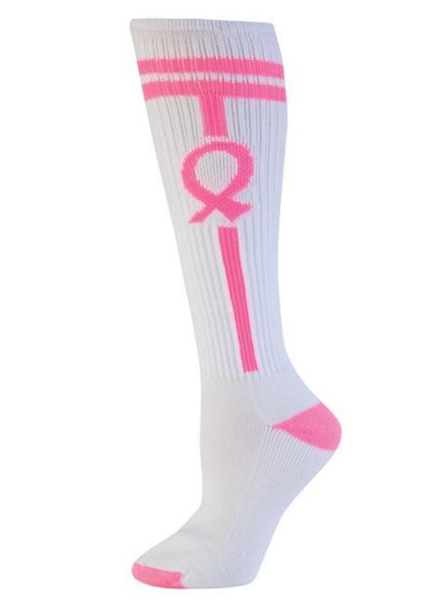 Bc8070 -whtnpk-xs Bc8070 Knee High Stripe Sock, White With Neon Pink - Extra Small