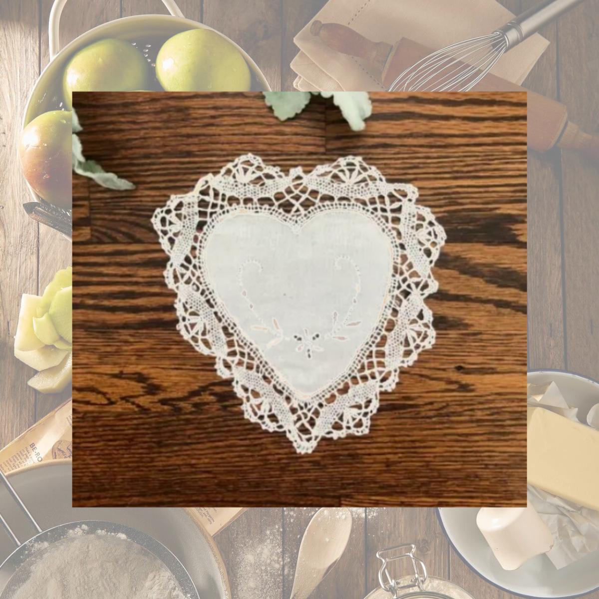 Picture of Peking Handicraft 0640044W08HT 8 in. Embroidered Crochet Doily with Heart Shape Cluny Lace