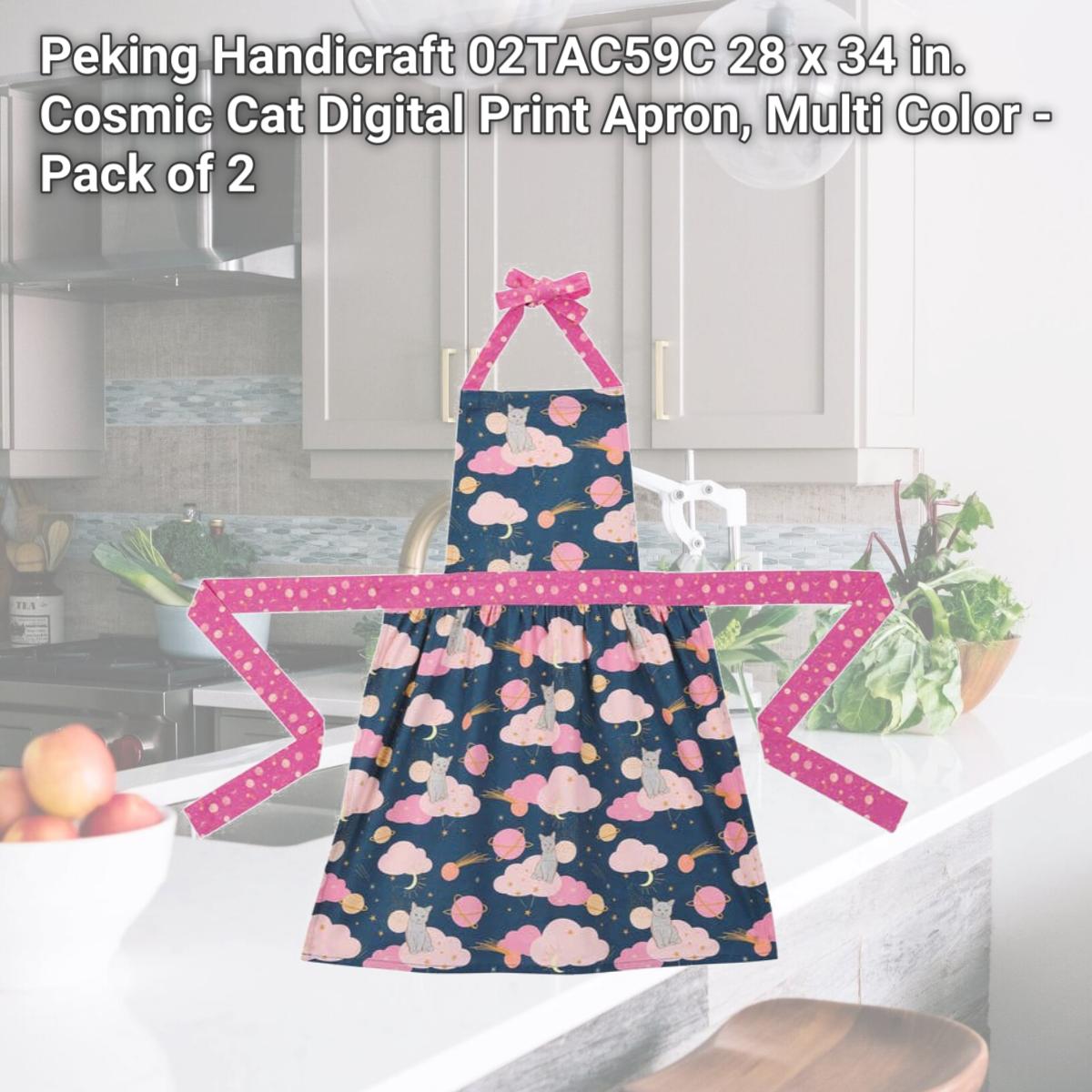 Picture of Peking Handicraft 02TAC59C 28 x 34 in. Cosmic Cat Digital Print Apron, Multi Color 