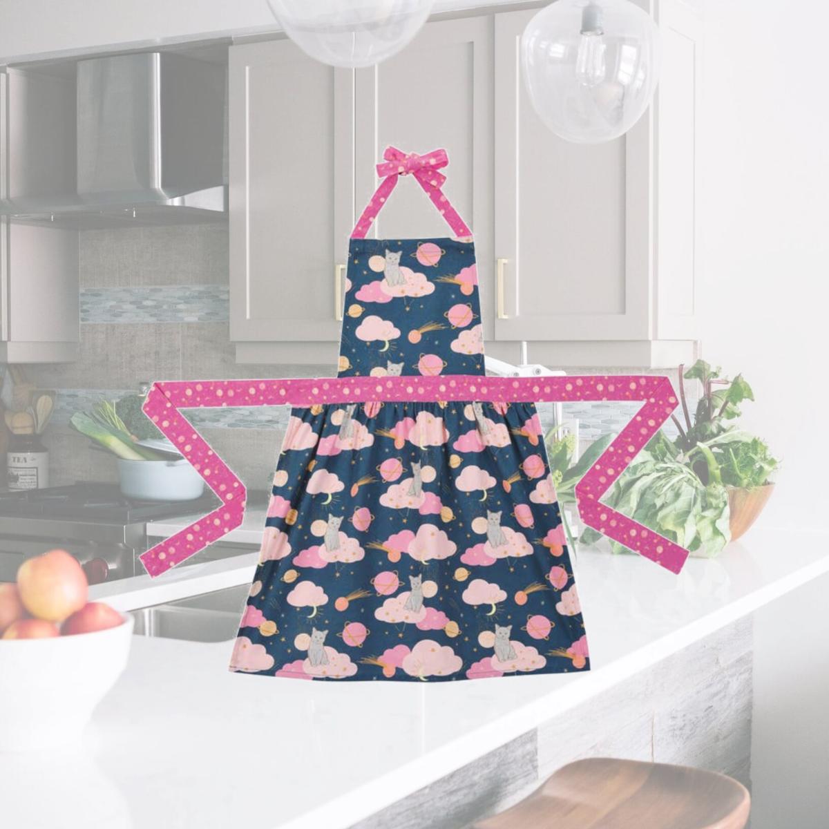 Picture of Peking Handicraft 02TAC59C 28 x 34 in. Cosmic Cat Digital Print Apron, Multi Color 