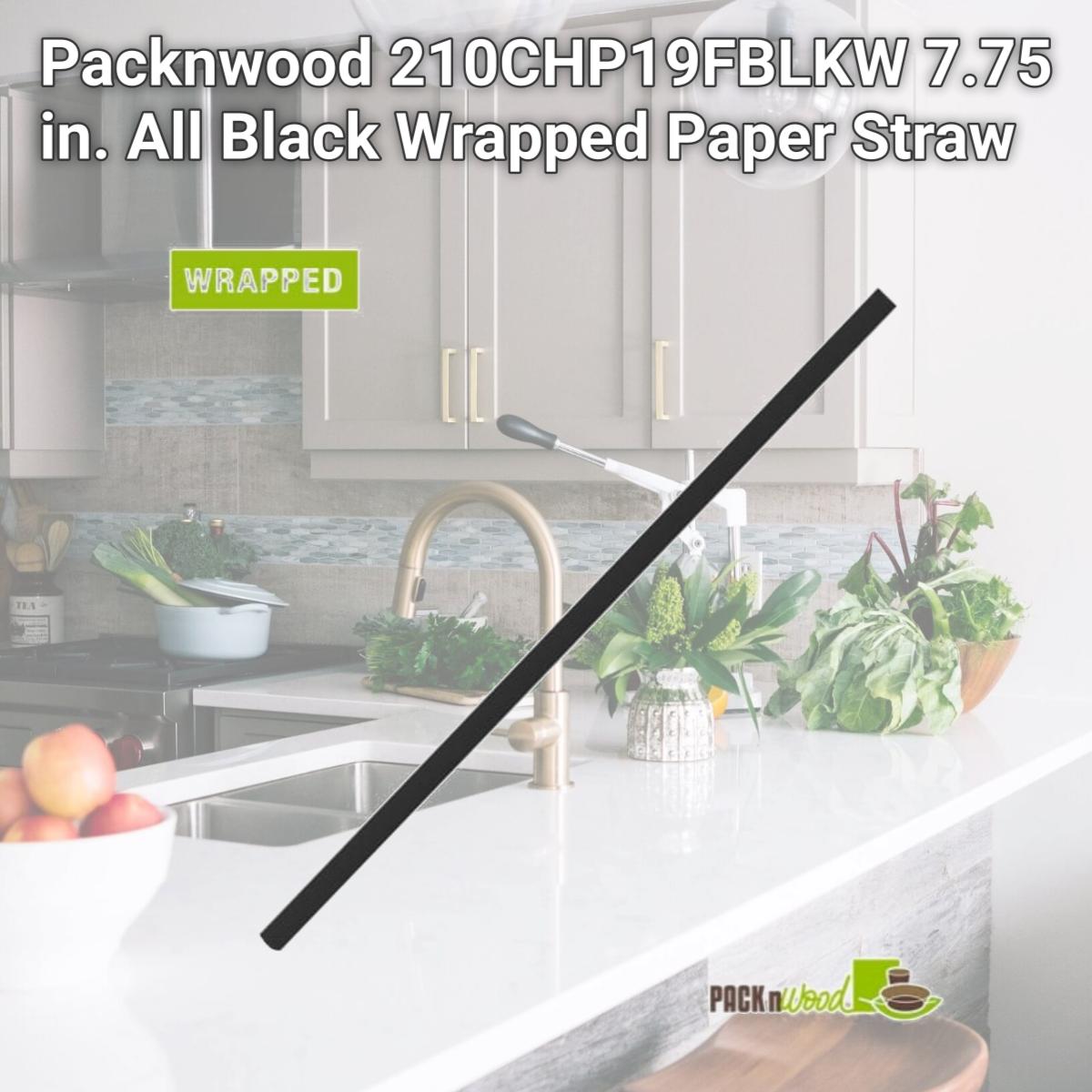 Picture of Packnwood 210CHP19FBLKW 7.75 in. All Black Wrapped Paper Straw
