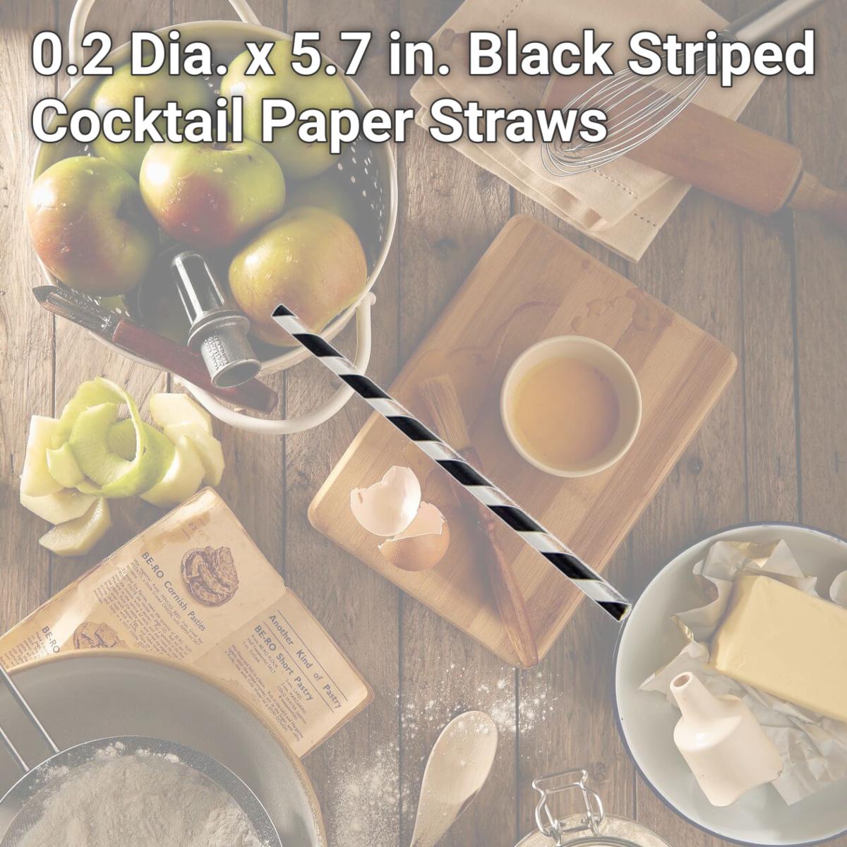 Picture of Packnwood 210CHP14BLKT 0.2 Dia. x 5.7 in. Black Striped Cocktail Paper Straws