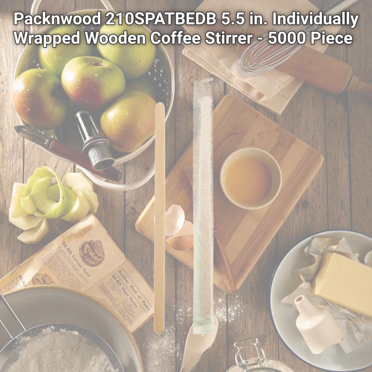 Picture of Packnwood 210SPATBEDB 5.5 in. Individually Wrapped Wooden Coffee Stirrer - 5000 Piece