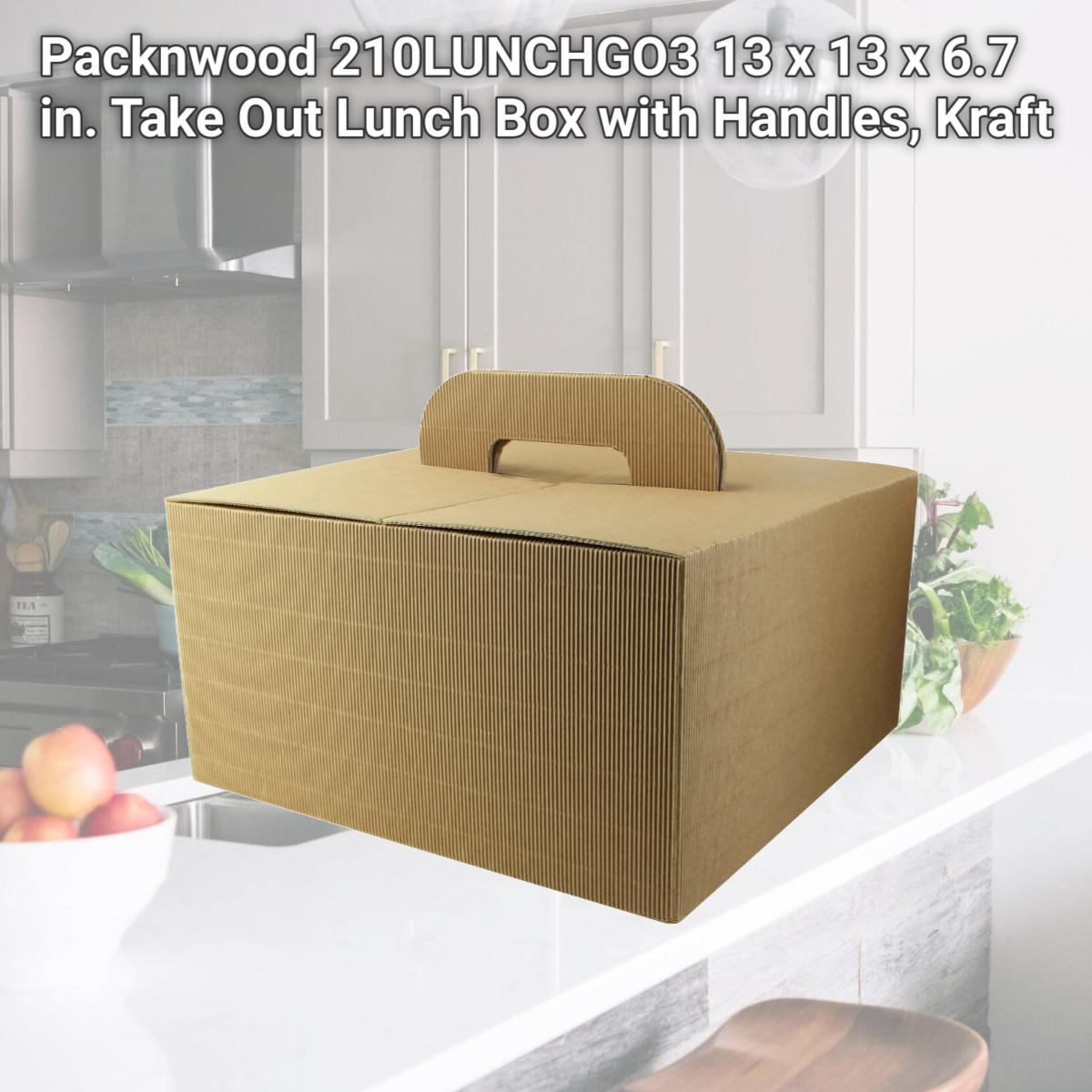 Picture of Packnwood 210LUNCHGO3 13 x 13 x 6.7 in. Take Out Lunch Box with Handles, Kraft