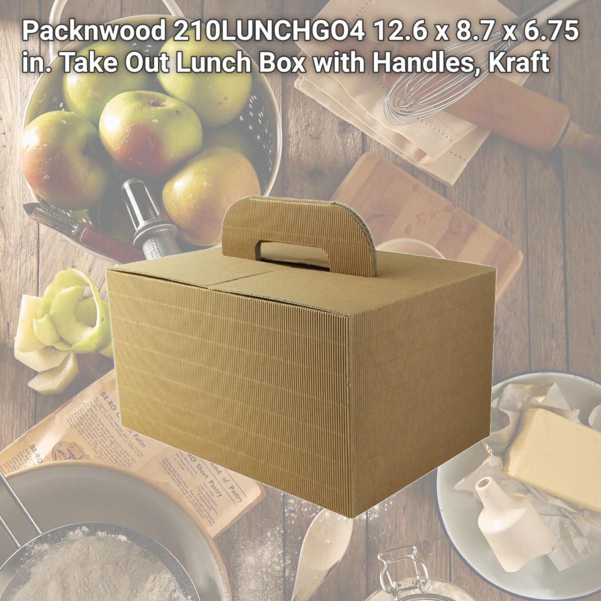Picture of Packnwood 210LUNCHGO4 12.6 x 8.7 x 6.75 in. Take Out Lunch Box with Handles, Kraft
