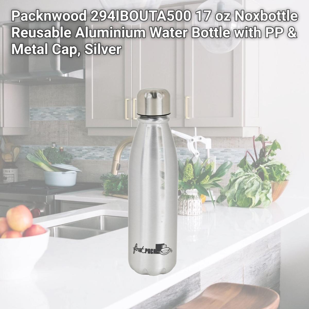 Picture of Packnwood 294IBOUTA500 17 oz Noxbottle Reusable Aluminium Water Bottle with PP & Metal Cap, Silver