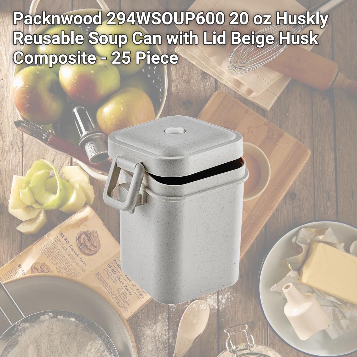 Picture of Packnwood 294WSOUP600 20 oz Huskly Reusable Soup Can with Lid Beige Husk Composite - 25 Piece