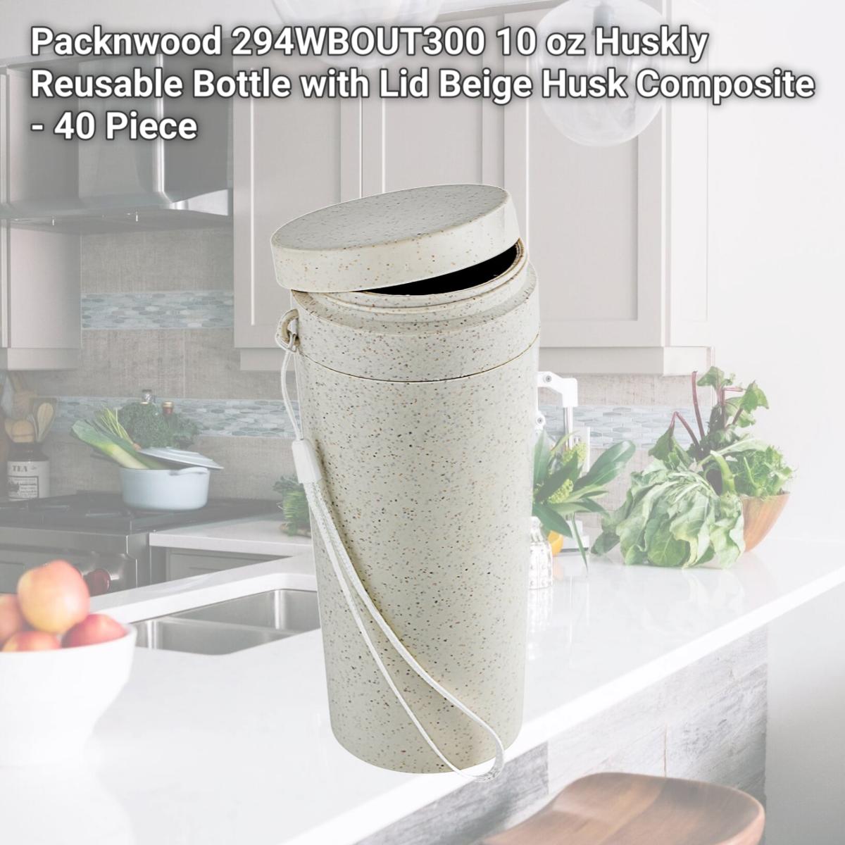 Picture of Packnwood 294WBOUT300 10 oz Huskly Reusable Bottle with Lid Beige Husk Composite - 40 Piece