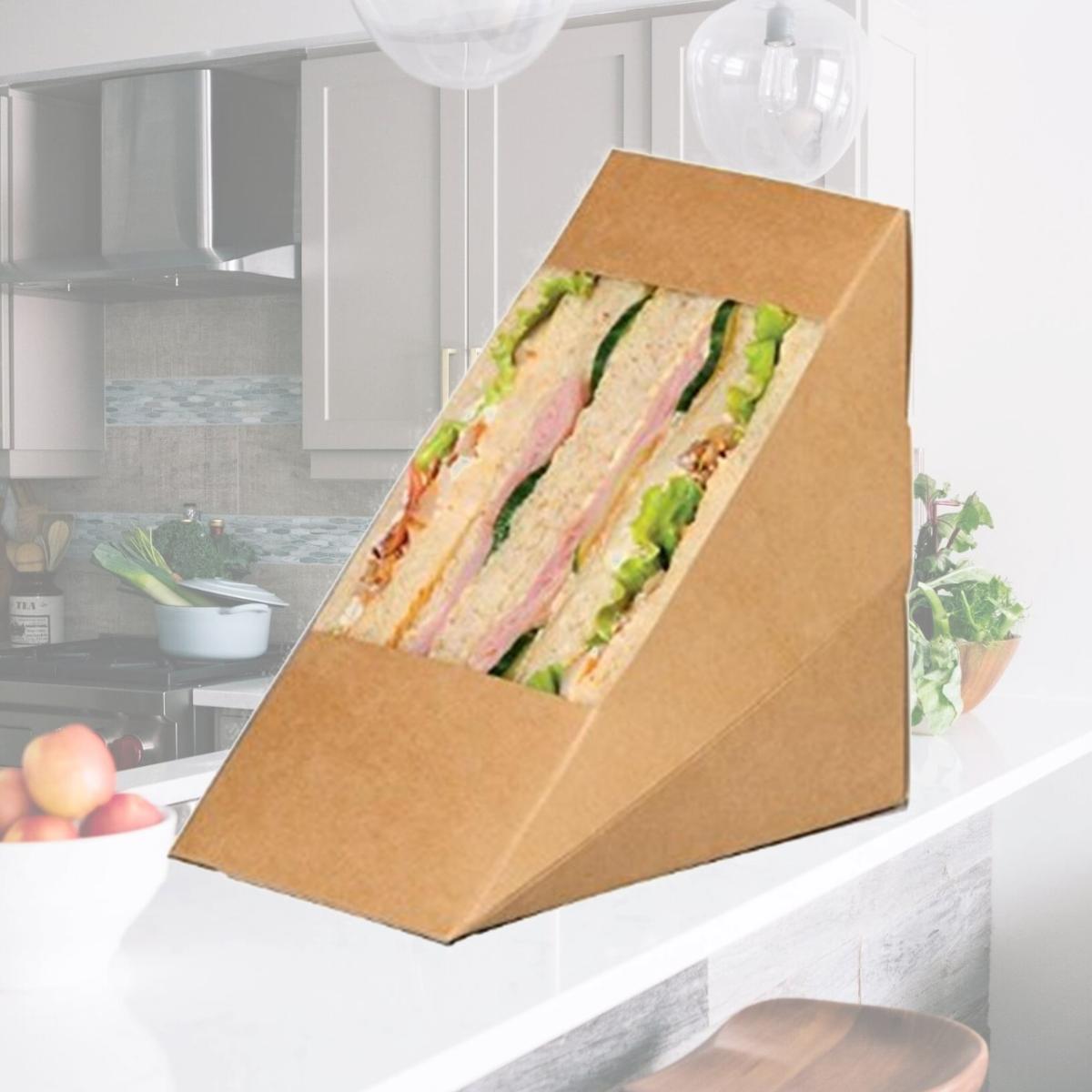 Picture of Packnwood 209KCK7212 Kraft Double Sandwich Wedge Box with Window