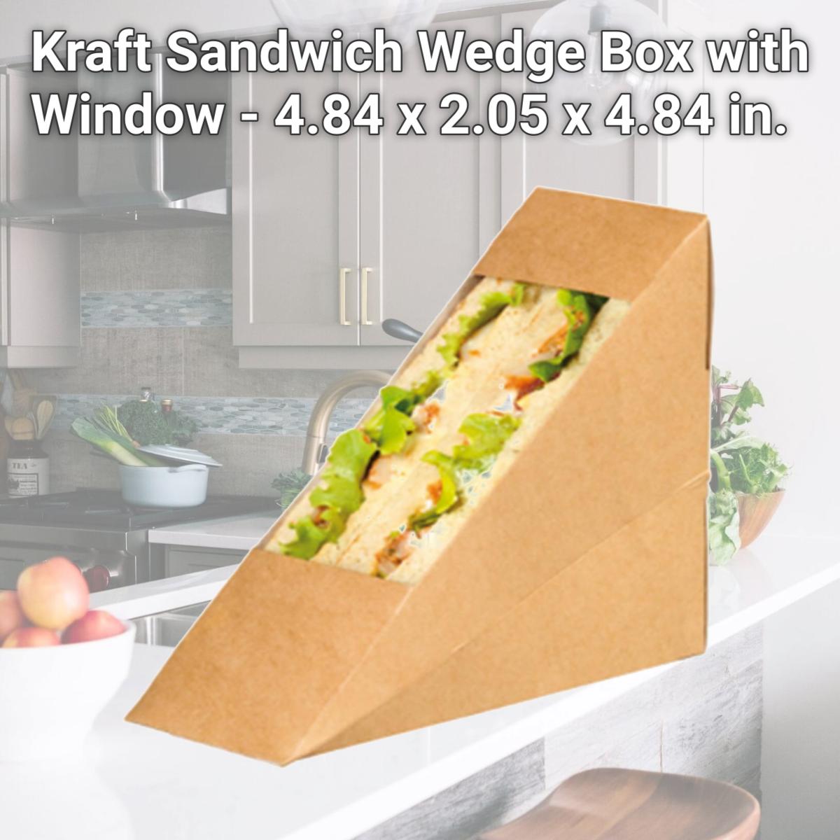 Picture of Packnwood 209KCK5212 Kraft Sandwich Wedge Box with Window - 4.84 x 2.05 x 4.84 in.