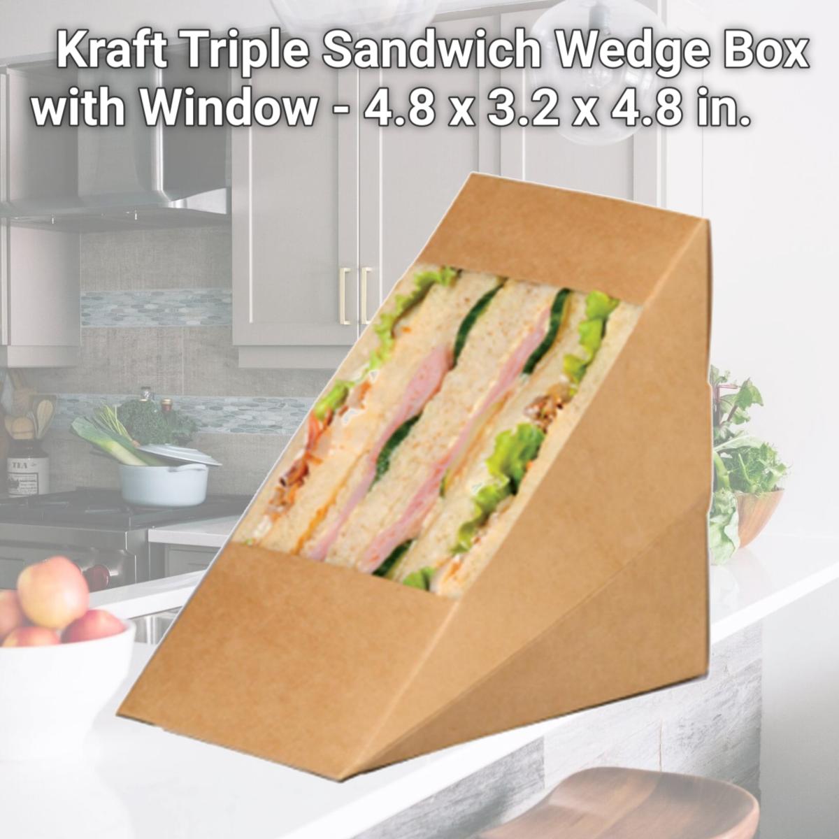 Picture of Packnwood 209KCK8512 Kraft Triple Sandwich Wedge Box with Window - 4.8 x 3.2 x 4.8 in.