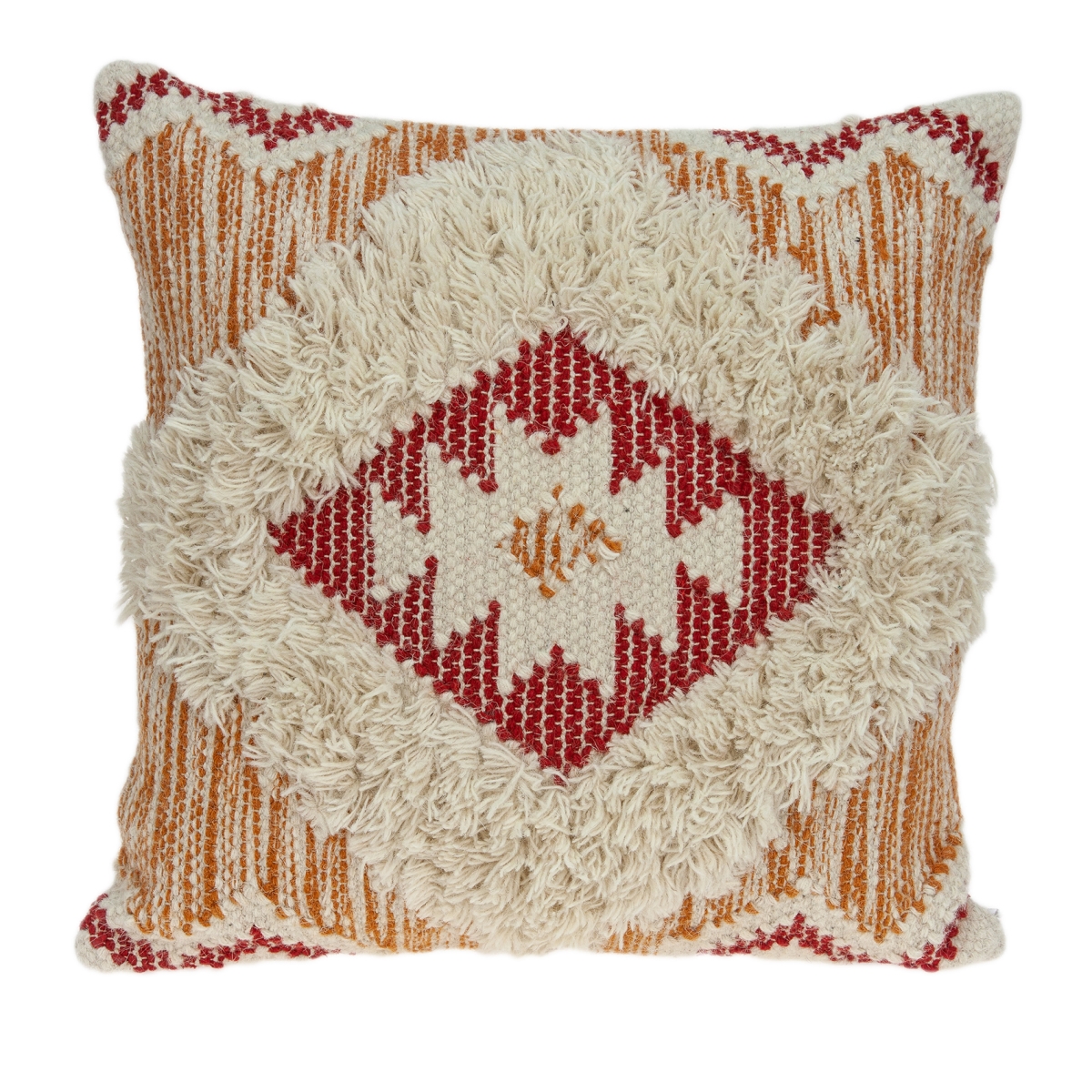 Pild11129p Zara Beige, Orange & Red Square Bohemian Pillow Cover With Poly Insert - 20 X 20 X 7 In.