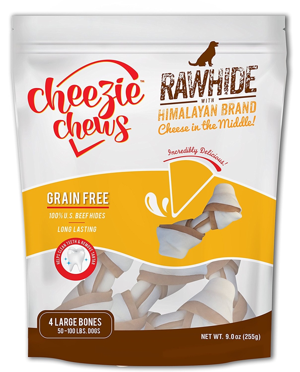 134555 Cheezie Chews Rawhide With Himalayan Brand Cheese In The Middle, Large 4 Pack