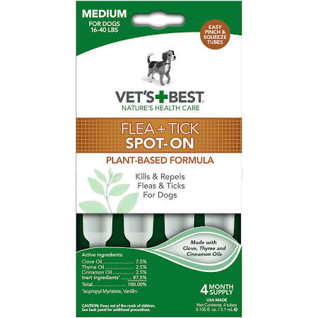 102155 Vets Best Topical Flea & Tick Treatment For Dogs, Medium - 4 Count