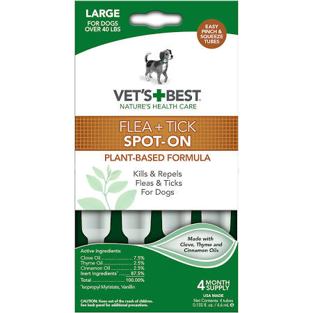 102156 Vets Best Topical Flea & Tick Treatment For Dogs, Large - 4 Count